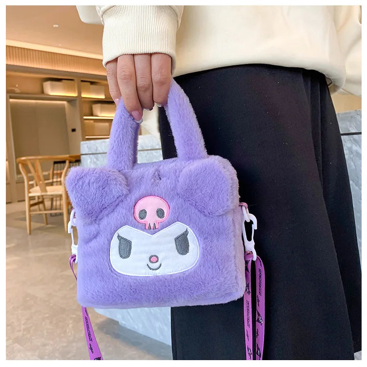 Sanrio Kawaii Plush Handbag – Kuromi, Cinnamoroll, My Melody Cartoon Anime Cosmetic & Travel Storage Bag for Women & Girls – Perfect Gift