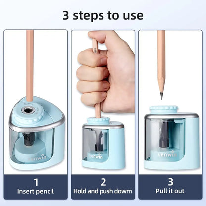 Tenwin Electric Auto Pencil Sharpener - Safe Helical Steel Blade Sharpener for Students, Artists, Kids, Adults - Ideal for Colored Pencils