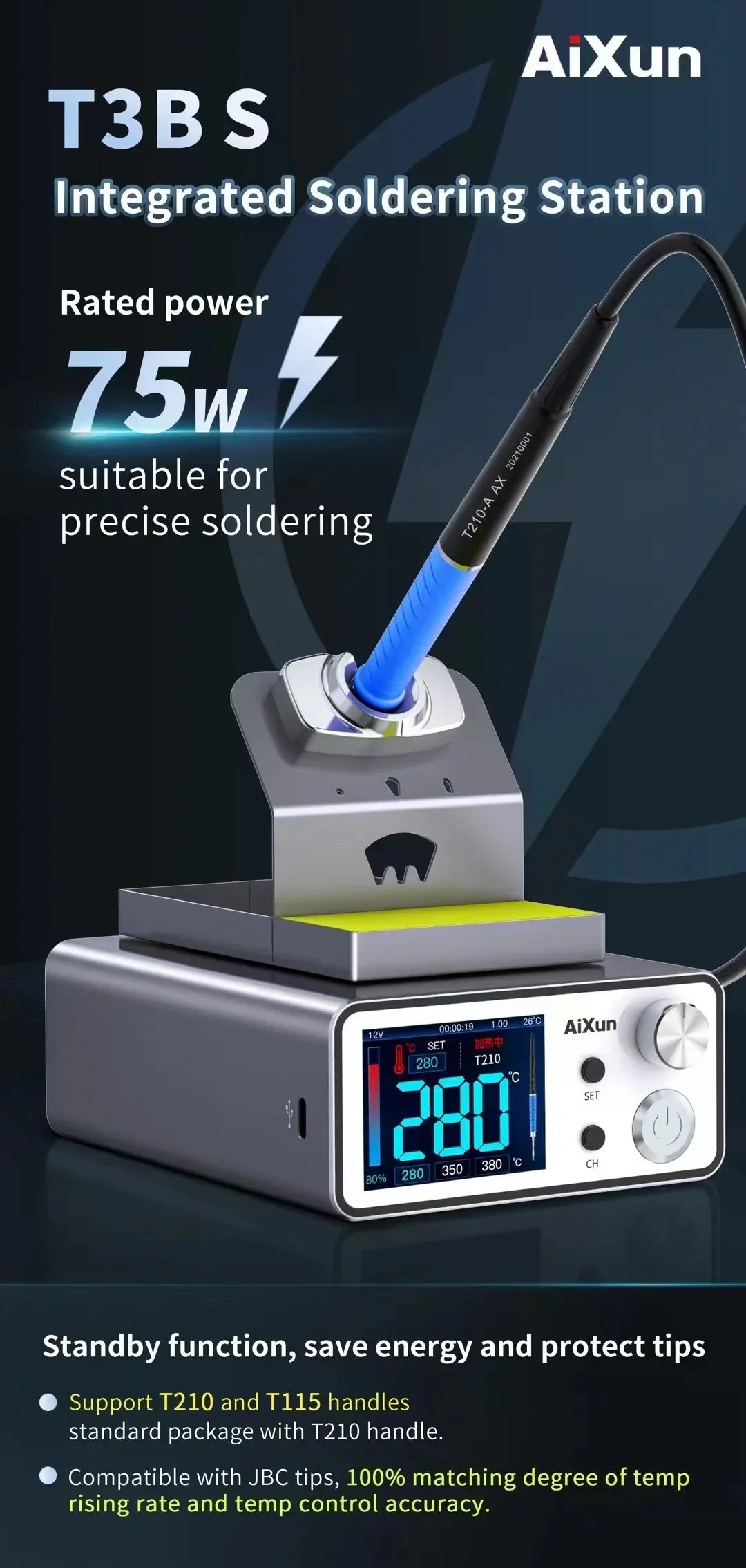 AIXUN T3A T3B Intelligent Soldering Station - T115/T210/T245/T12 Rework Station for PCB & BGA Soldering Tools