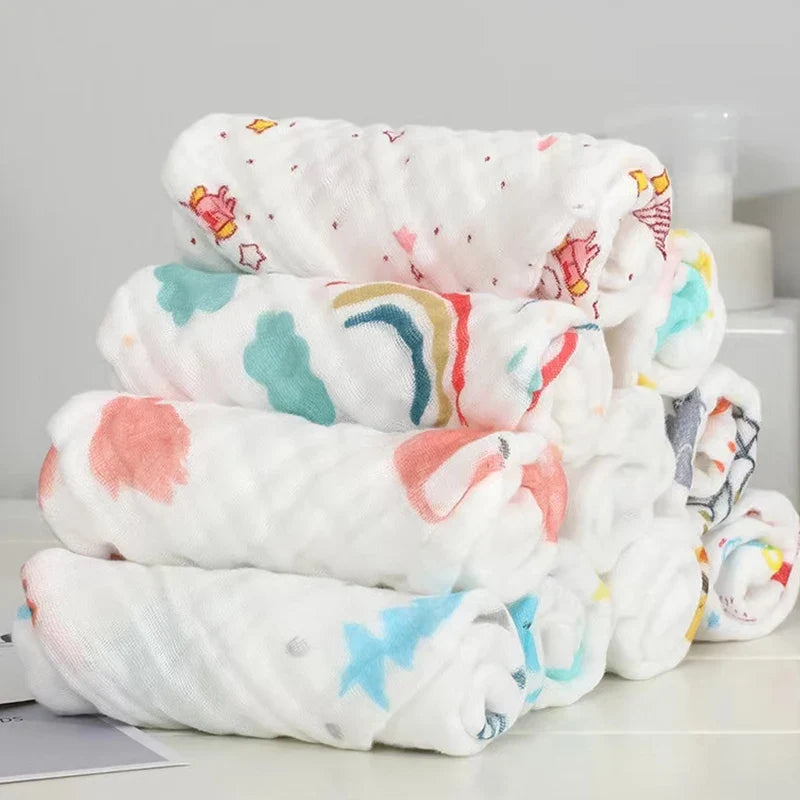 5-Piece 6-Layer Muslin Baby Towels - Soft Cotton Face, Bath, Feeding & Burp Cloths