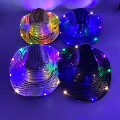 LED Glowing Cowgirl Hat - Neon Luminous Bride Hat for Holiday Light Up Supplies and Bachelorette Party
