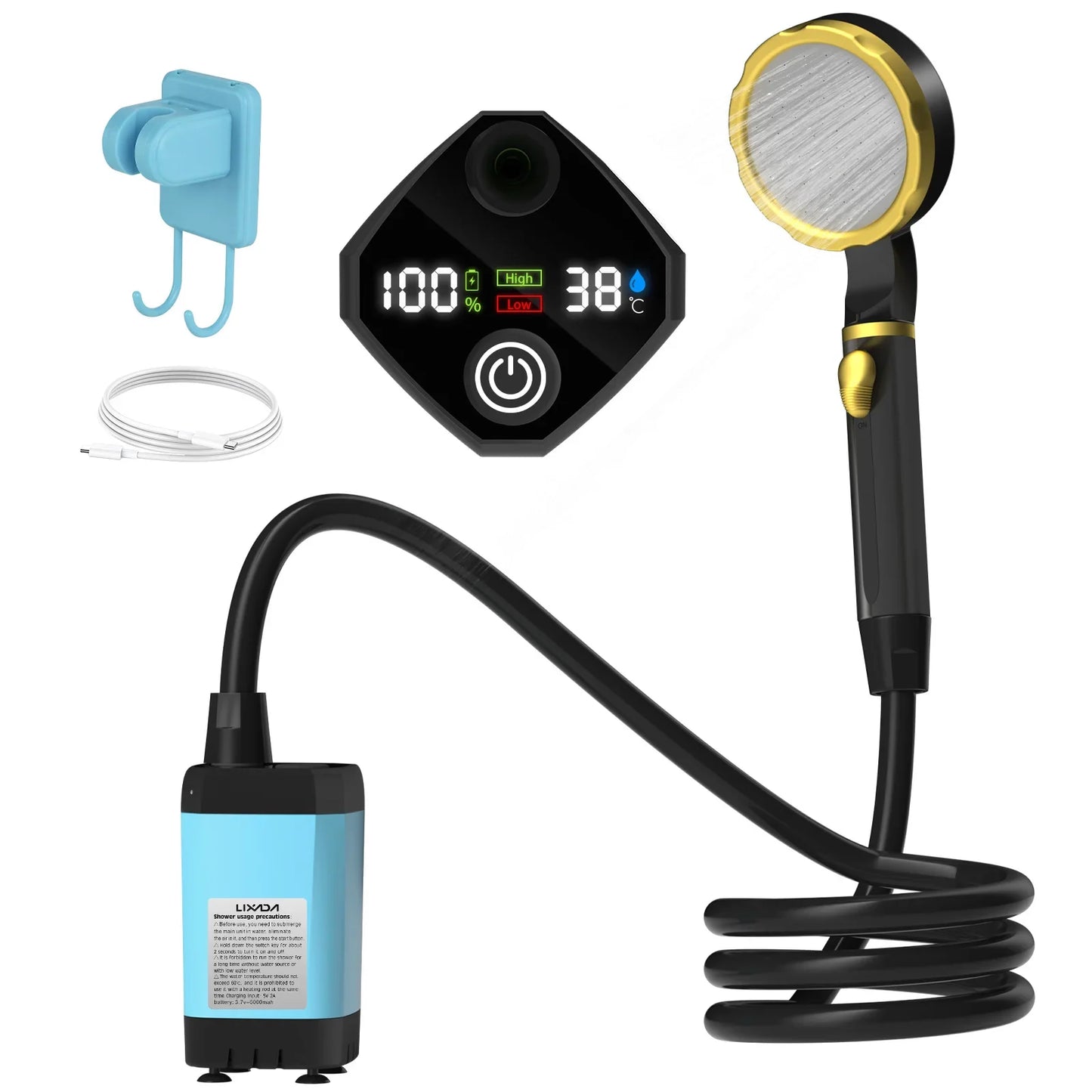 Camping Shower Pump Kit – RV & Outdoor Shower with Digital Display, Adjustable Full-Screen Shower for Backyard