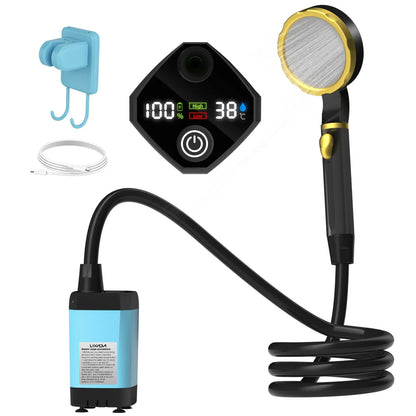 Camping Shower Pump Kit – RV & Outdoor Shower with Digital Display, Adjustable Full-Screen Shower for Backyard