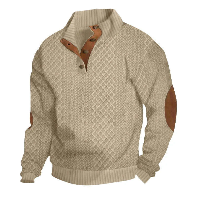 2024 Cross-Border Bestselling Euro Code Men’s Casual Jacquard Knitted Sweater - Standing Collar, Long-Sleeved, Button-Down