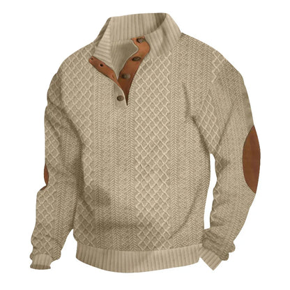 2024 Cross-Border Bestselling Euro Code Men’s Casual Jacquard Knitted Sweater - Standing Collar, Long-Sleeved, Button-Down