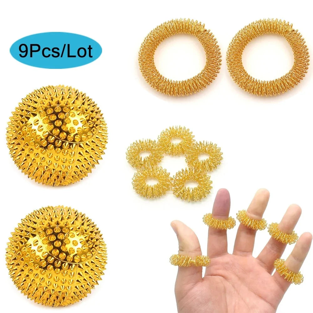 9pcs Hand & Foot Magnetic Therapy Spiky Massage Balls – Acupressure Trigger Point Pain Relief Pocket Massager