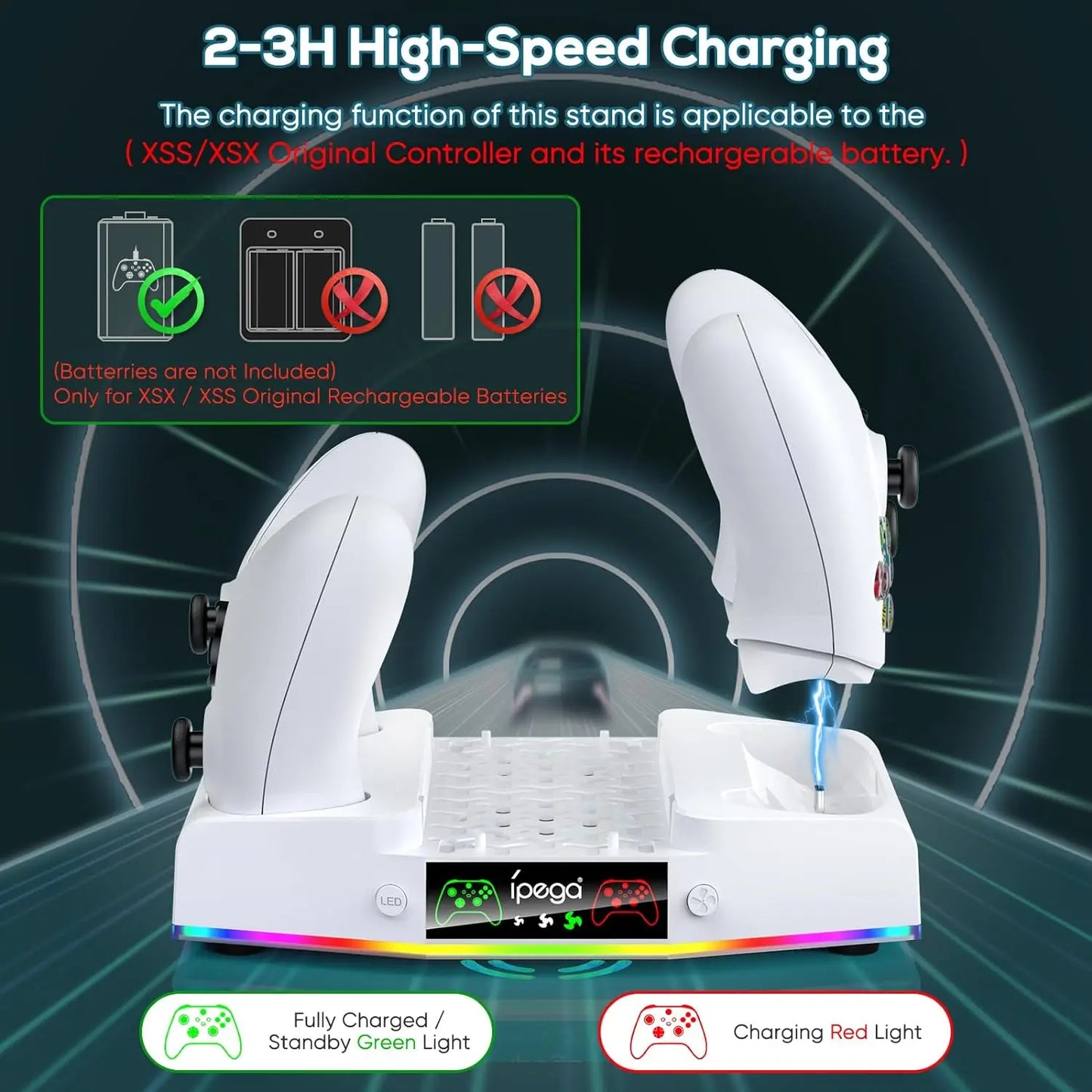 IPEGA Cooling Fan Stand for Xbox Series S – Controller Charging Dock with 15 RGB Lights, Headset Hook, and Charging Station