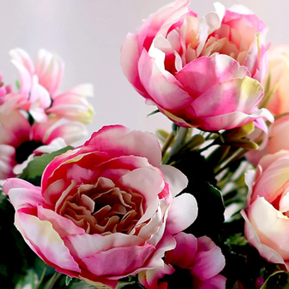 Silk Artificial Flower Bouquet – Peony, Baby’s Breath & Daisy Accessories for Wedding, Home, Room & Party Decoration