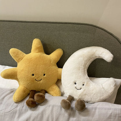Adorable Smile Face Moon & Sun Plush Toy – Cute Cartoon Weather Stuffed Pillow for Kid's Bedroom Decor & Sofa