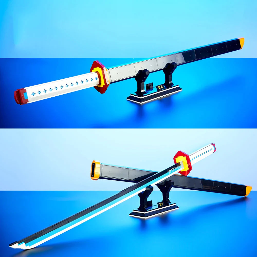 Anime Samurai Sword Building Blocks Set – Demon Slayer-Inspired Weapon Model, Action Figure Display with Base, Kids Toy & Birthday Gift Home Decor