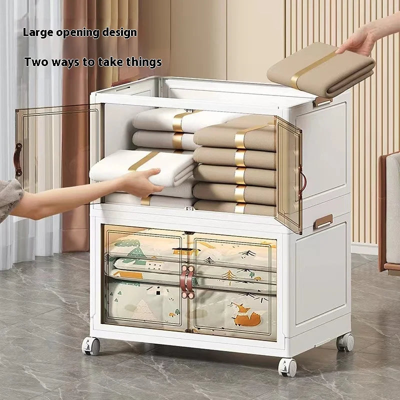 3/4/5 Layers Folding Cabinet Closet Organizer – Stackable Storage Box with Wheels, Large Capacity for Living Room Sundries
