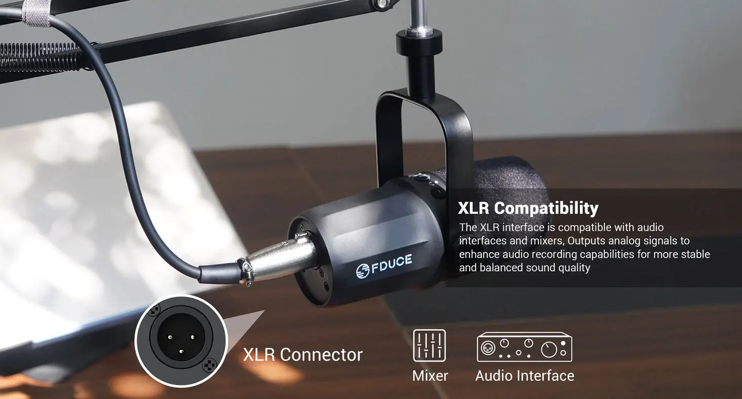 FDUCE SL40+ USB/XLR Dynamic Microphone Kit with Headset Output, Sound Insulation & Arm Stand for PC, PS5/PS4, and Mixers