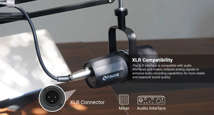 FDUCE SL40+ USB/XLR Dynamic Microphone Kit – Built-in Headset Output, Sound Insulation & Arm Stand for PC, PS5/4, Mixer