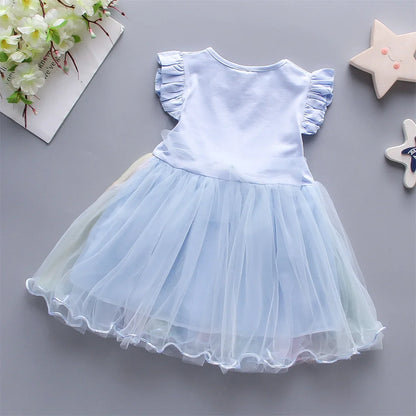 Cute Girls’ Summer Dress - Sleeveless Rainbow Mesh Love Print Casual Dress for 0–3 Years