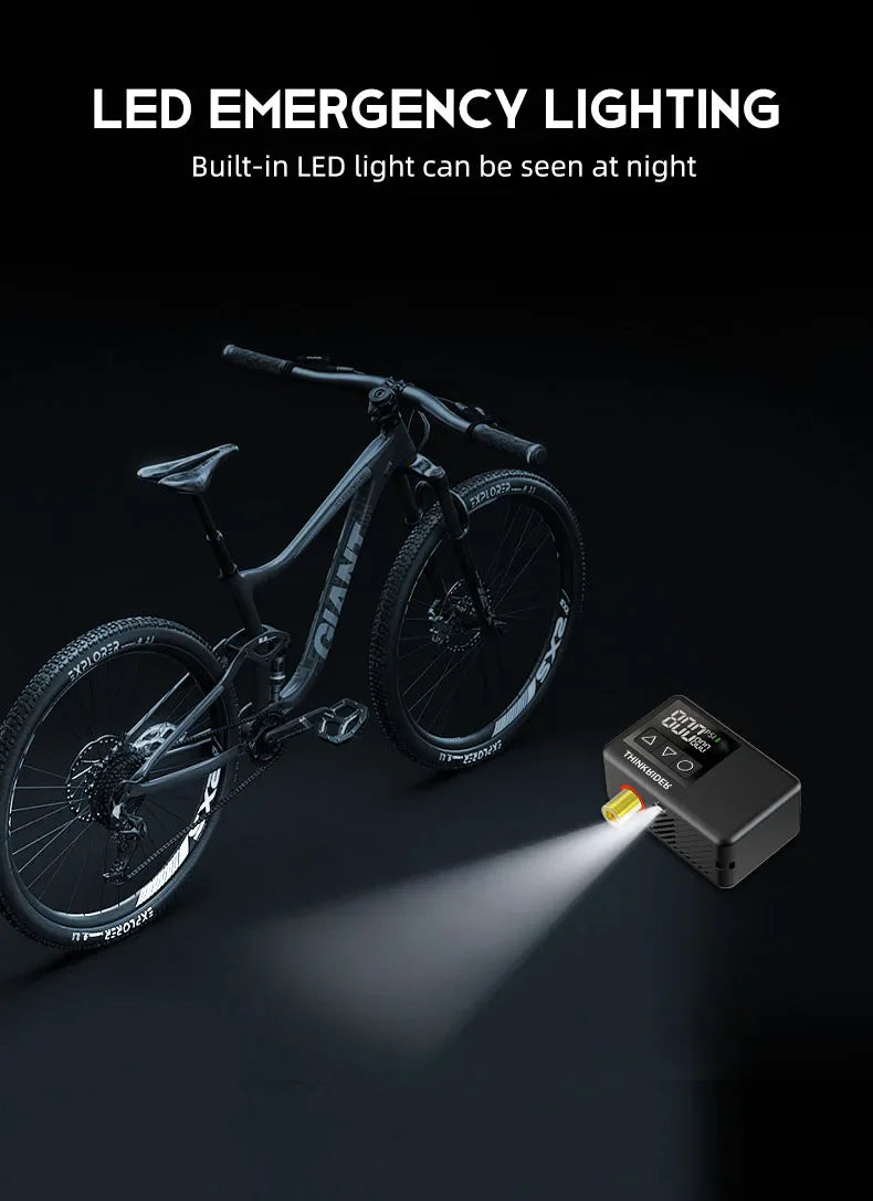 ThinkRider 120 PSI Mini Electric Bike Pump – Portable Tire Inflator with Digital Gauge Display