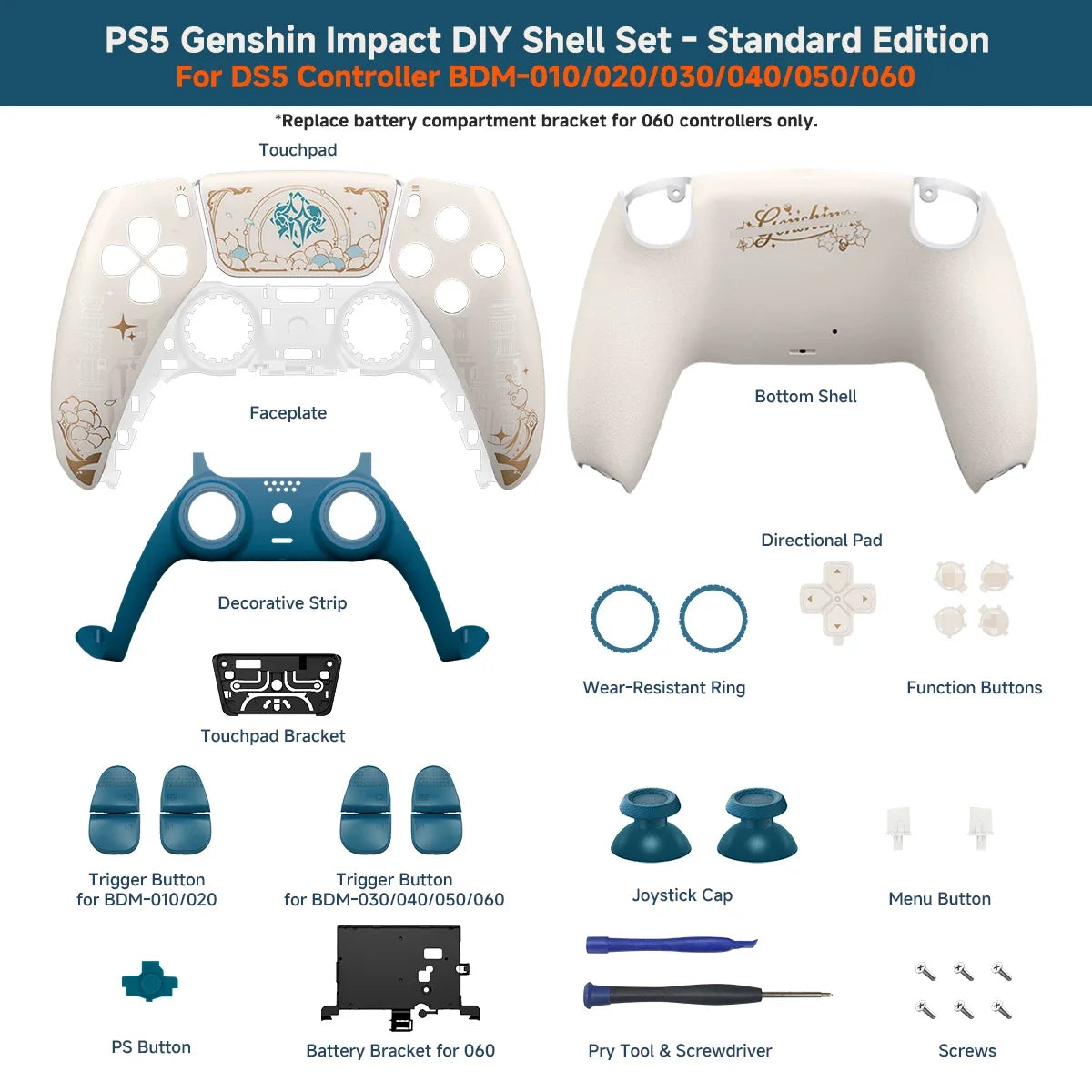 PS5 Controller Shell Set - Pattern Replacement Housing Compatible with BMD-010 to BMD-060 Models
