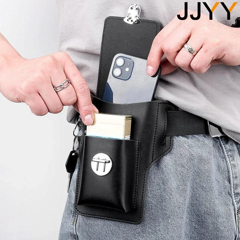 Men’s Leather Vintage Waist Bag – Phone Holster Pouch for Travel, Hiking & Outdoor Use