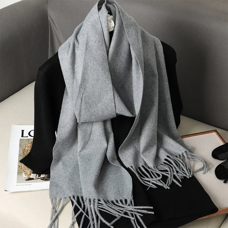62-Color Solid Women’s Winter Scarf — Thick Warm Cashmere Pashmina Shawl with Tassels, Outdoor Luxury Wrap, Windproof Fashion Scarf
