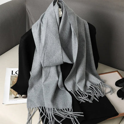 62-Color Solid Women’s Winter Scarf — Thick Warm Cashmere Pashmina Shawl with Tassels, Outdoor Luxury Wrap, Windproof Fashion Scarf
