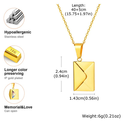 Vnox Custom Envelope Photo Necklace – Stainless Steel Personalized Pendant for Women & Girls