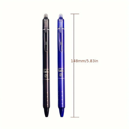0.5mm Press-Type Erasable Gel Pens – Black & Blue Ink, Washable, Super Capacity Refills, Smooth Writing Bullet Pen