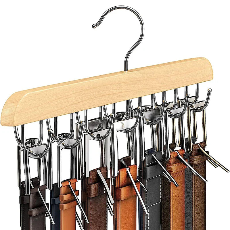 Wooden Belt Rack – Women’s & Men’s Clothes Storage Hanger for Belts, Scarves, Ties, and Wardrobe Organizer