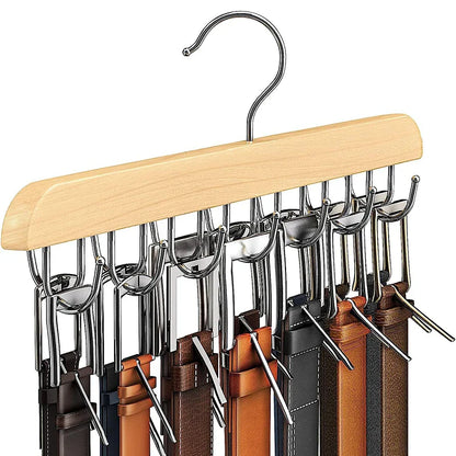 Wooden Belt Rack – Women’s & Men’s Clothes Storage Hanger for Belts, Scarves, Ties, and Wardrobe Organizer
