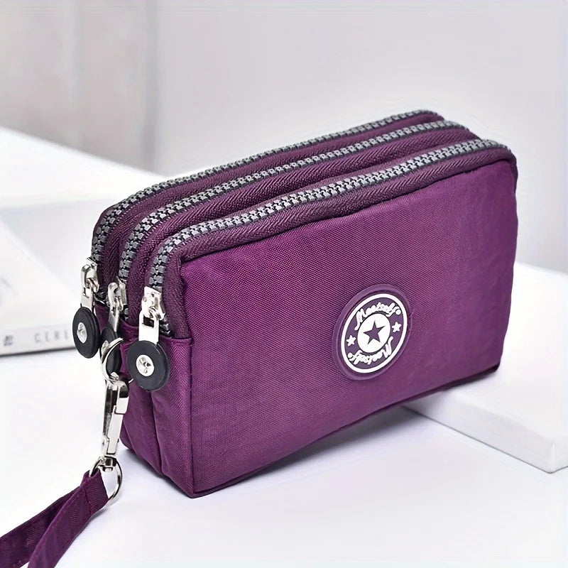 Three-Layer Zipper Short Mobile Phone Bag for Women - Fashionable, Waterproof with Multi-Layer Pockets, Portable Hand Makeup Bag