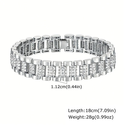 14K Gold Plated Paperclip Chain Bracelet with Cubic Zirconia Chunky Adjustable Link Jewelry for Women