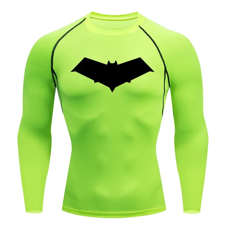Men’s Summer Casual Compression T-Shirt — Quick-Dry Bat Print Fitness, Gym, MMA Rashguard Workout Tee