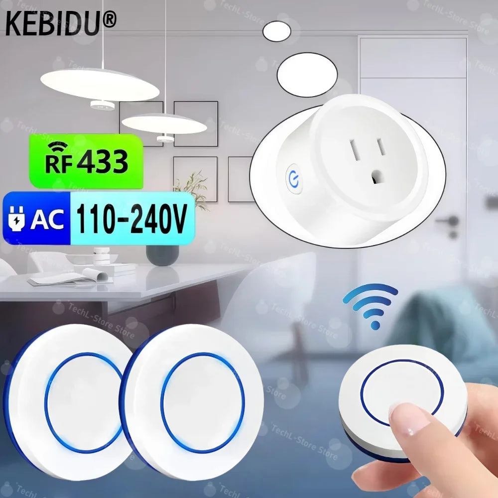 433MHz Wireless Remote Control Power Outlet Plug 15A 3000W – US Standard RF Socket for Lights, Fans & Home Appliances