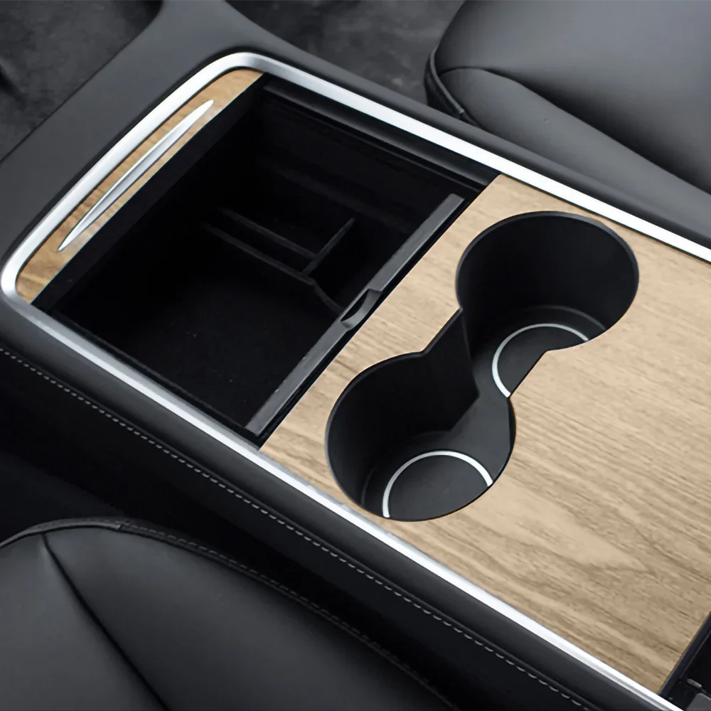 Tesla Model 3/Y 2021-2023 Center Console Panel Sticker – Wood Grain & Carbon Fiber Car Interior Cover