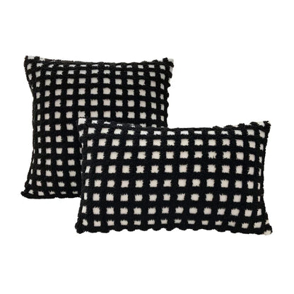 BUYNOW Plush Grid Pillowcase - Cute Decorative Sofa Cushion Cover for Living Room Home Decor