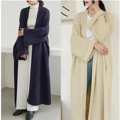 Autumn Winter Women’s Long Knitted Cardigan Sweater – Casual Loose Warm Long Sleeve Coat