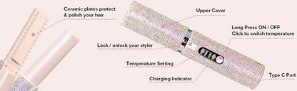 2-in-1 Wireless Hair Straightener & Curler – USB Rechargeable Diamond Design Styling Brush for Travel & Home