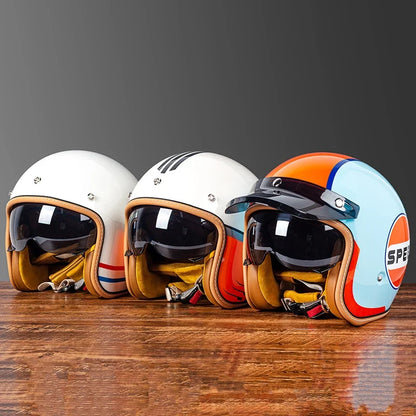 Retro 3/4 Motorcycle Helmet - Semi Open Face Cross Country Riding Helmet Winter Motorbike Safety Accessory
