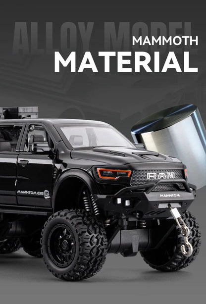 1:24 Dodge Mammoth RAM 1000 TRX 6x6 Diecast Model – Metal Alloy Pickup Toy Car with Lights for Kids & Collectors