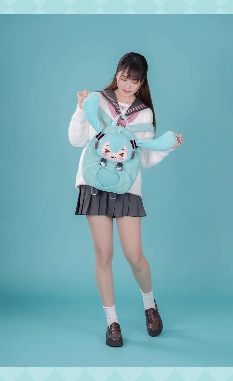 Hatsune Miku Plush Backpack – Sweet & Cute Anime Embroidery, Large Capacity Storage, Soft Toy Gift for Girls