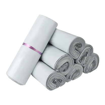 50Pcs Self-Adhesive Shipping Bags – Grey & White Plastic Courier Mailing Envelopes