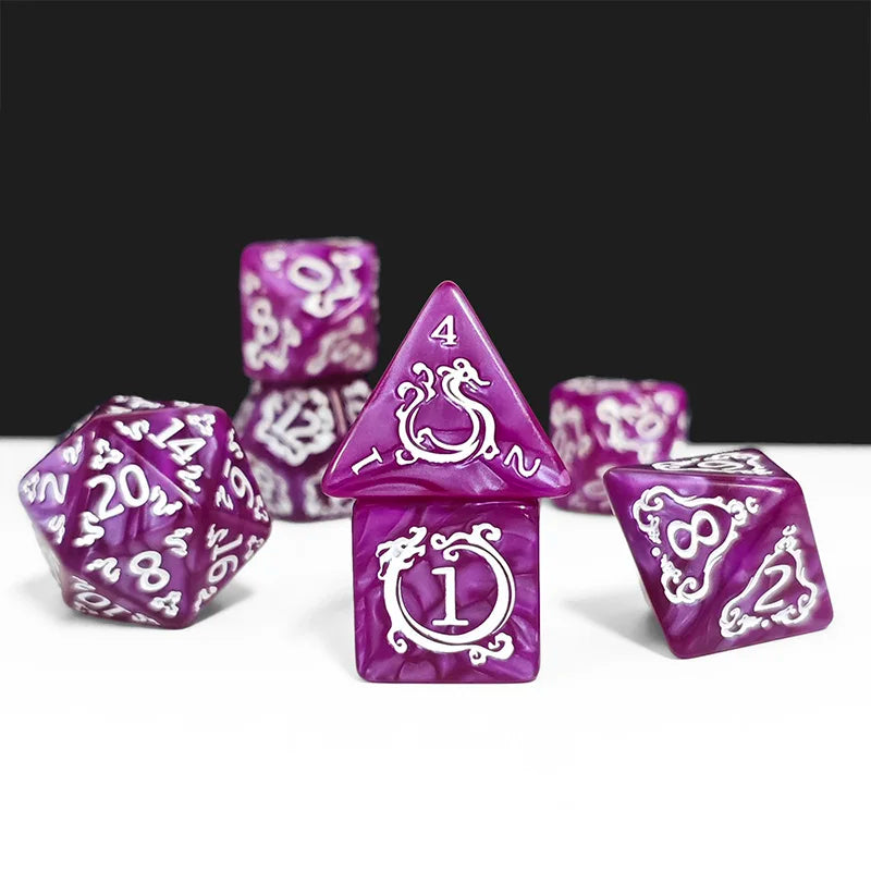 DND 7-Piece Dragon Pattern Polyhedral Dice Set – Role-Playing D&D TRPG Board Game Accessories