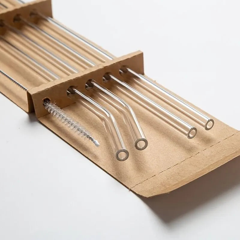 5-Piece Set: Heat Resistant Glass Straws with Cleaning Brush - Reusable & Perfect for Smoothies, Milkshakes, Tea, Juice