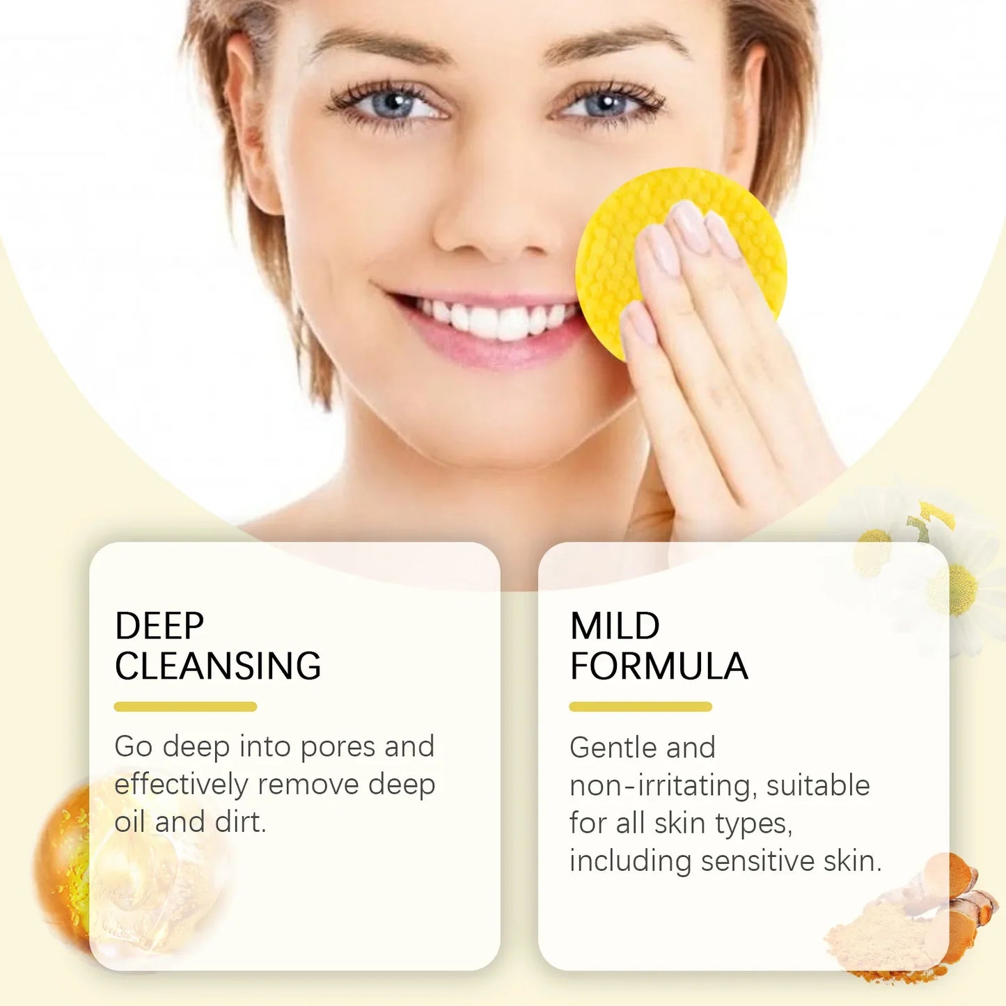 Turmeric & Kojic Acid Facial Cleansing Pads — Lemon Deep Cleanse, Brightening & Whitening Cotton Pads for Face Skincare