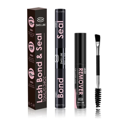 Lash Bond, Seal, and Remover Kit – Waterproof Cluster Eyelash Glue, Strong Hold, Fast Removal for DIY Extensions