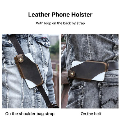 Men’s Leather Waist Bag – Phone Holster Pouch Wallet for 6.7" Smartphones