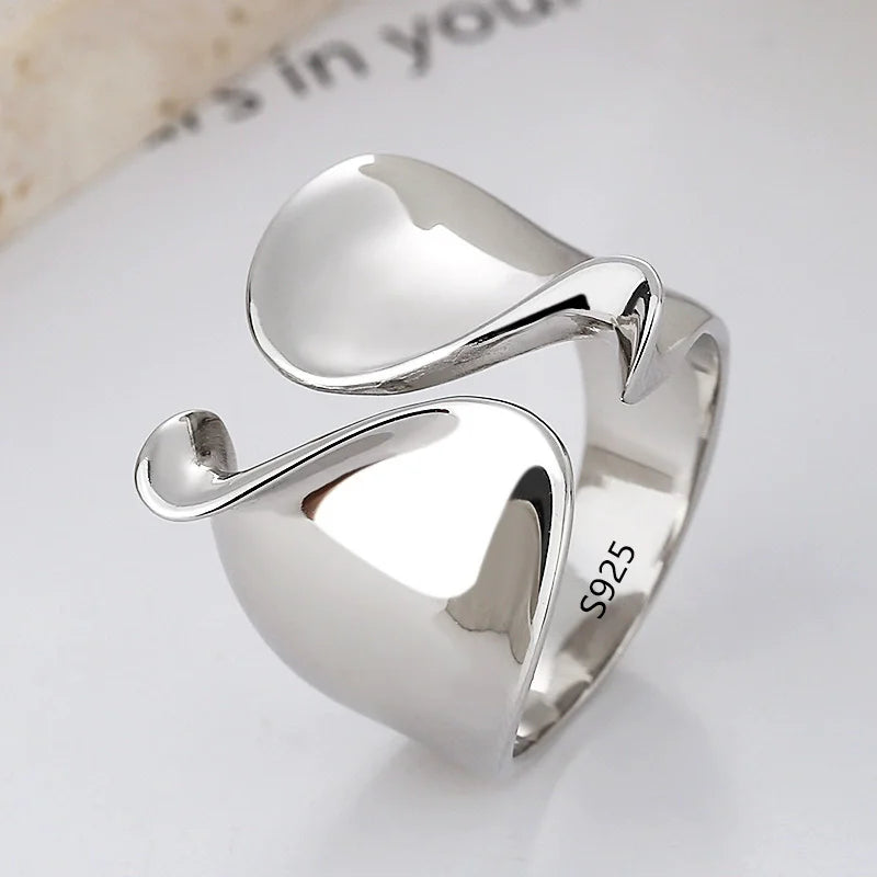 VENTFILLE 925 Sterling Silver Adjustable Ring – Vintage Hollow Line Punk Hip Hop Couple Jewelry