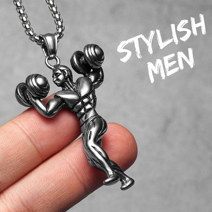 Messi, Ronaldo, Mbappé Football Jersey Necklace – Stainless Steel Dumbbell Pendant Chain for Men, Punk Gym Style