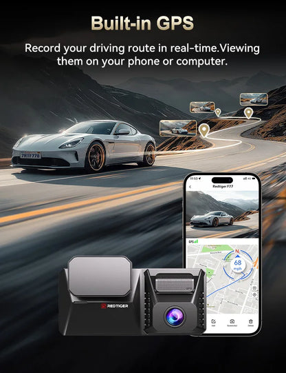 REDTIGER F77 Dashcam – Front and Rear 4K+4K HDR, Sony STARVIS 2 Super Night Vision, Voice Control, 5.8GHz WiFi Dual Dash Cam