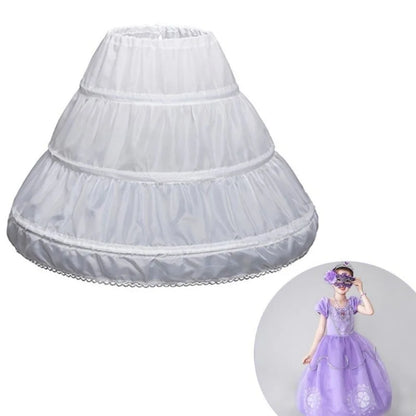 White Children’s Petticoat - A-Line 3-Hoop Lace Trim Crinoline Skirt
