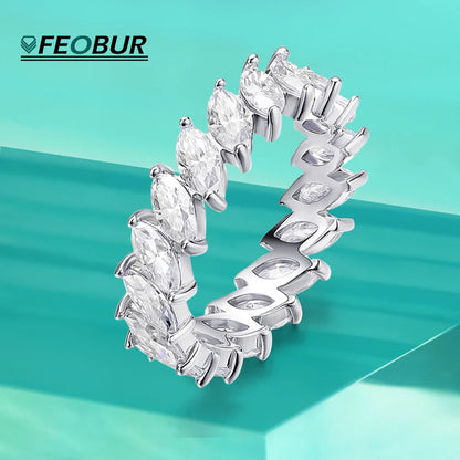 3×6mm Marquise Cut Moissanite Eternity Ring — 925 Sterling Silver Engagement & Wedding Band for Women and Men with GRA Certificate