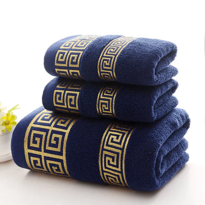 3-Piece Cotton Towel Set – 2 Hand Face Towels 35x75cm + 1 Bath Towel 70x140cm Soft Washcloth Gift Set